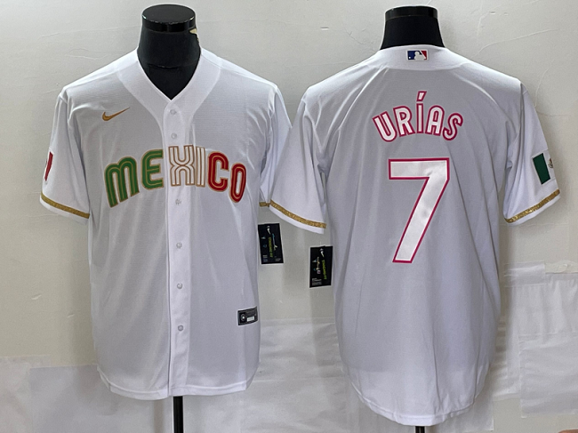 Men's Mexico Baseball #7 Julio Urías White 2023 World Baseball Classic Stitched Jersey